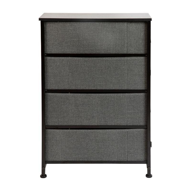 Emma and Oliver 4 Drawer Vertical Slim Storage Dresser-Wood Top & Fabric Pull Drawers