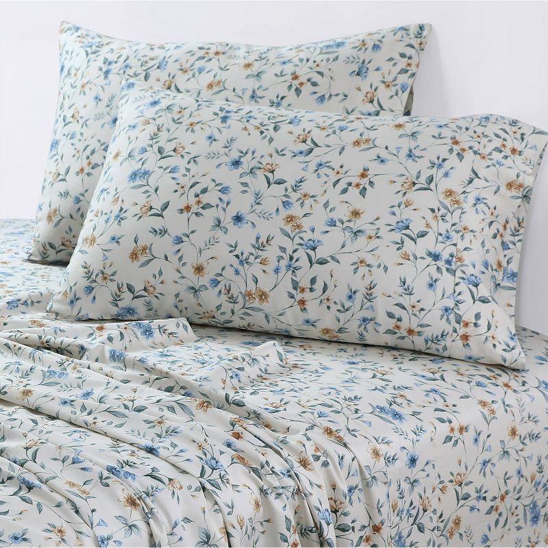 Twin 300 Thread Count Organic Cotton Deep Pocket Printed Sheet Set Carolina Cream- Azores Home