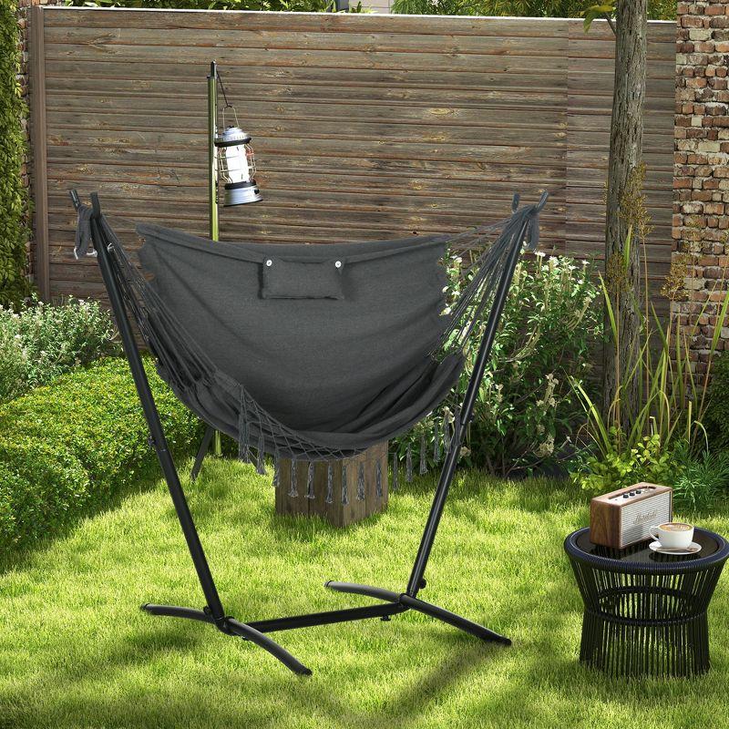 Outsunny U Shape Stand Hammock Chair, Headrest Include Hammock Swing, Dark Gray