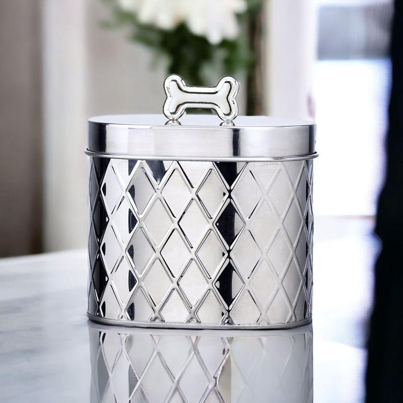 Amici Pet Metal Treats Storage Canister Stainless Steel Diamond Texture Jar, 52 oz. , Silver