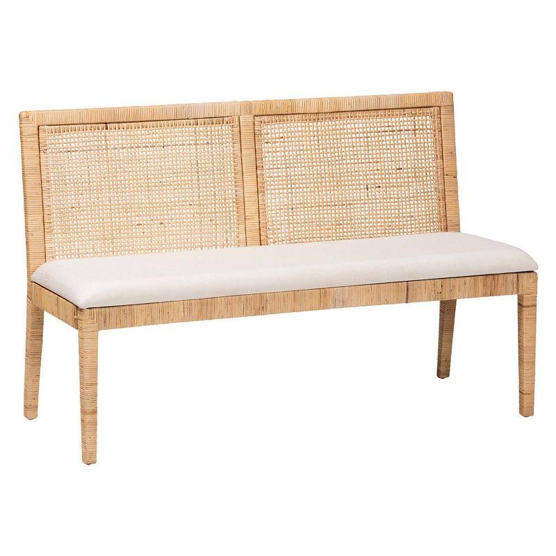 bali & pari 2pc Kalimantan Rattan Banquette Set Light Honey/White: Polyester Upholstery, Plywood Frame