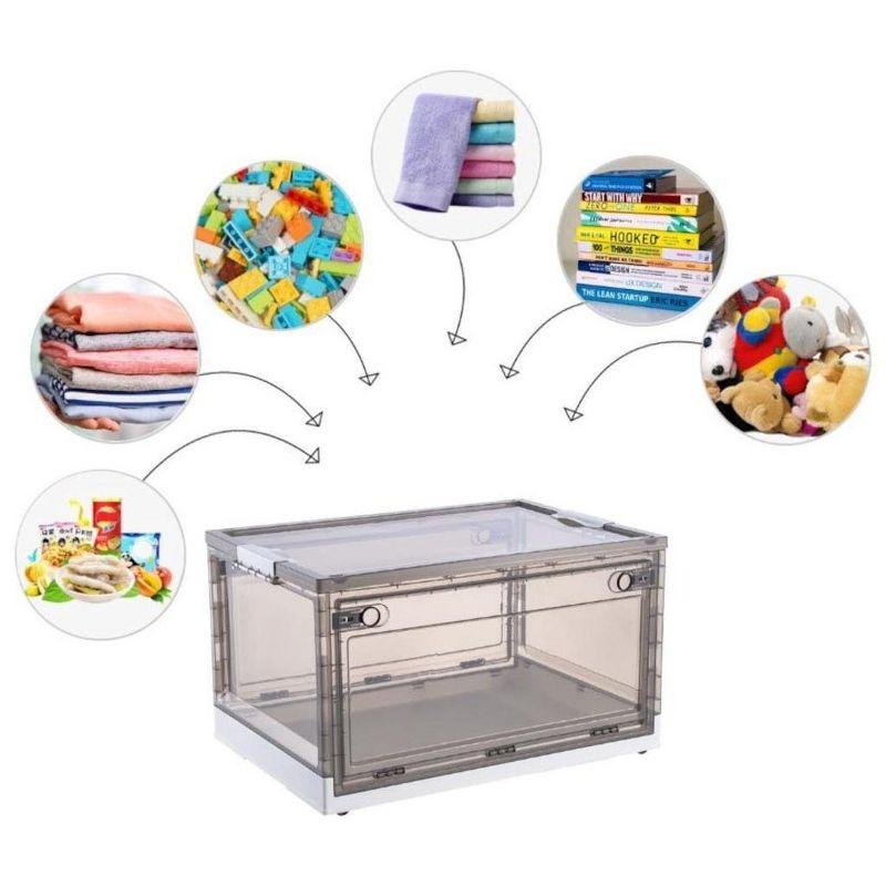 MPM 2 PACK Stackable Foldable Clear Storage Box with Lid and wheels, Organizing Boxes, Cube Box Bin Container, for Kitch