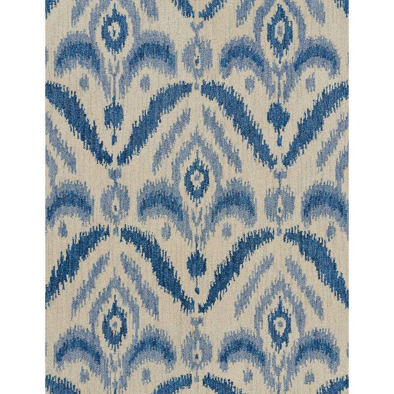Momeni 3'6"x5'6" Leiden Ikat Elisha Handtufted Area Rug Blue: Wool, Medium Pile, Classic Pattern, Indoor Use