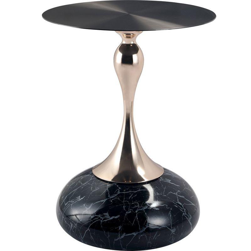 LeisureMod Wide Side Table with Black Stainless Steel Top Round Accent Table and Pedestal Base Modern End Table Savoy Series