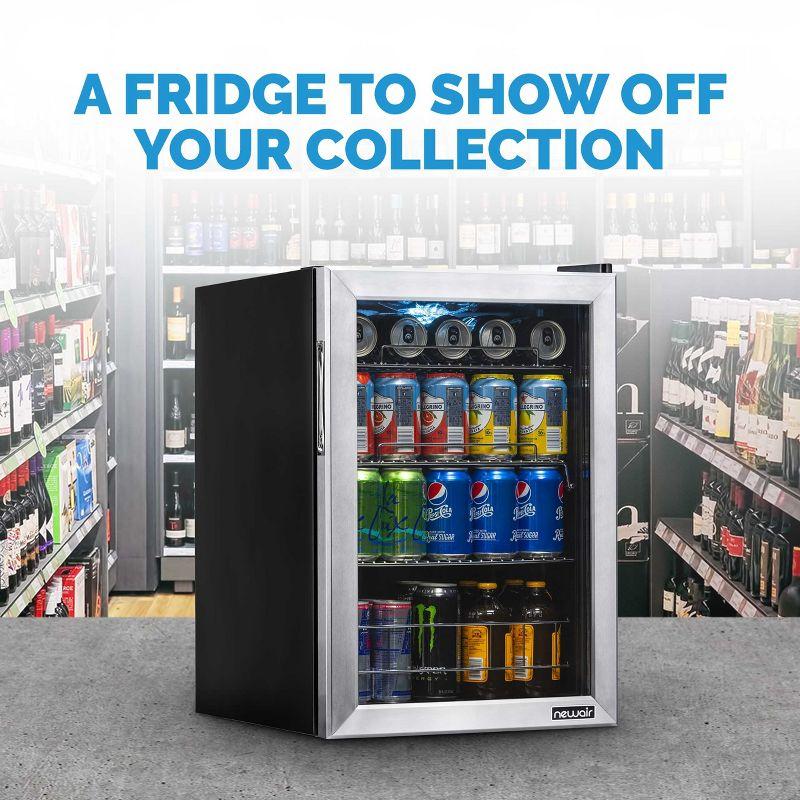 Newair 90 Can Freestanding Beverage Fridge in Stainless Steel, Compact with Adjustable Shelves