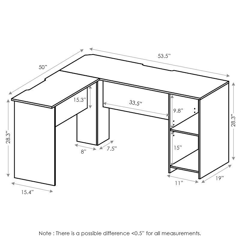 Furinno L-Shaped Computer Desk Study Gaming Table Corner Workstation with Open Bookshelves,Espresso