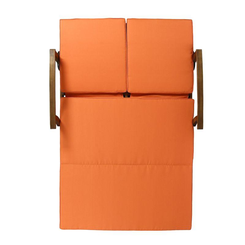 GDFStudio Abena Outdoor Acacia Wood Double Adjustable Chaise Lounge with Cushions, Teak/Orange