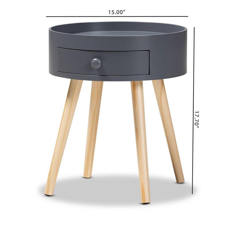 1 Drawer Jessen Wood Nightstand Gray - Baxton Studio: Bedside Table with Storage, Angled Legs