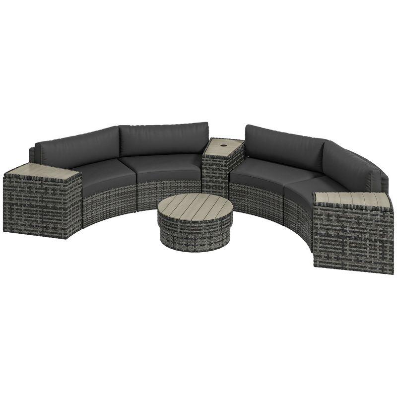 Outsunny 8 Piece Patio Furniture Set with 4 Rattan Sofa Chairs & 4 Tables, Outdoor Conversation Set with Storage & Umbrella Hole