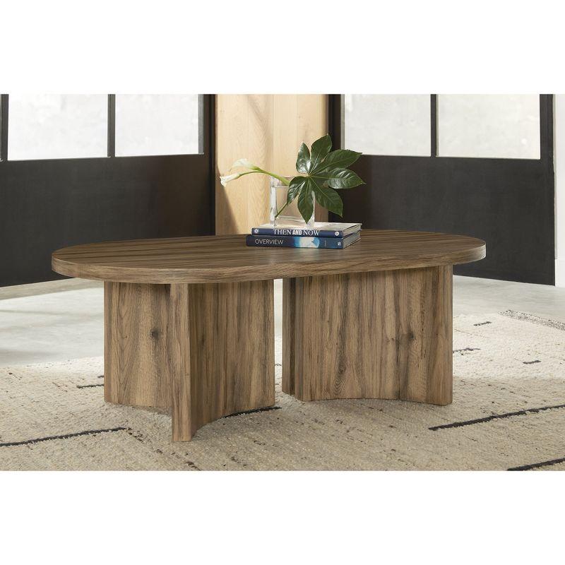 Oval Warm Brown Wood Lift-Top Coffee Table