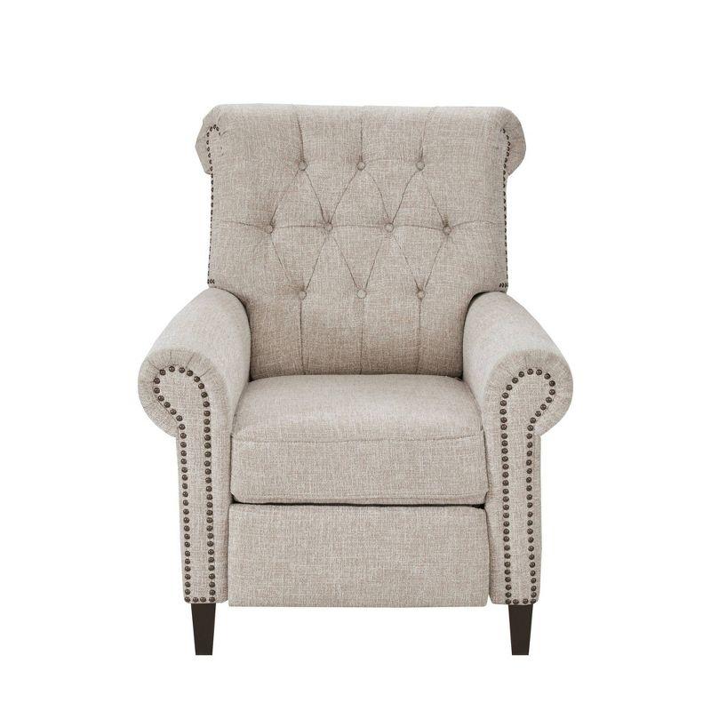 Elegant Cream Transitional Push Back Recliner with Tufted Back