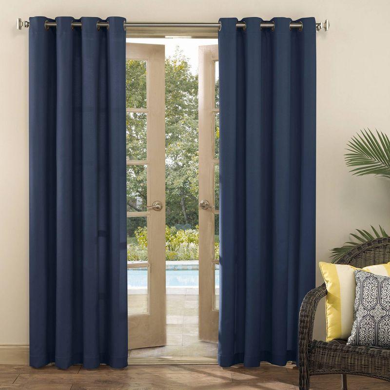 84"x54" Sailor Indoor/Outdoor UV Protectant Room Darkening Grommet Top Curtain Panel Dark Blue - Sun Zero: Living Room & Outdoor Use