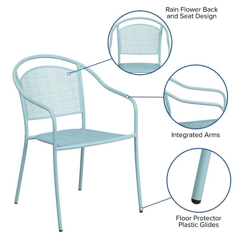 Sky Blue Metal Rain Flower Design Outdoor Dining Chair