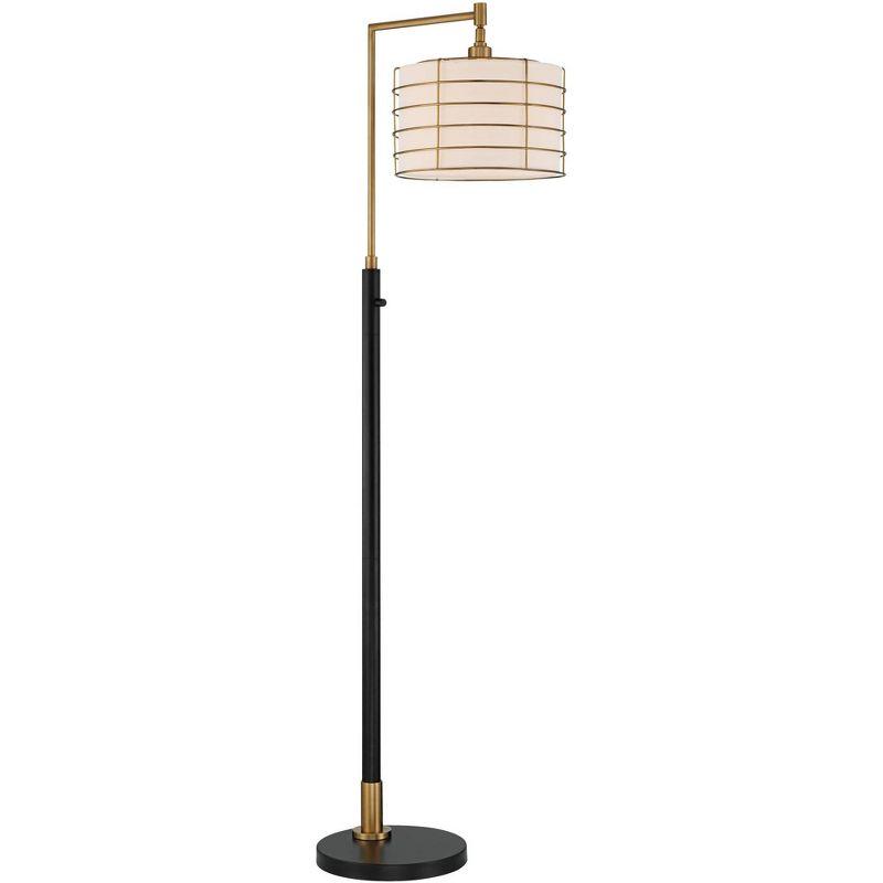 Possini Euro Design Modern Arc Floor Lamp 63 1/2" Tall Warm Gold Black Metal Cage Off-White Linen Shade for Living Room Reading