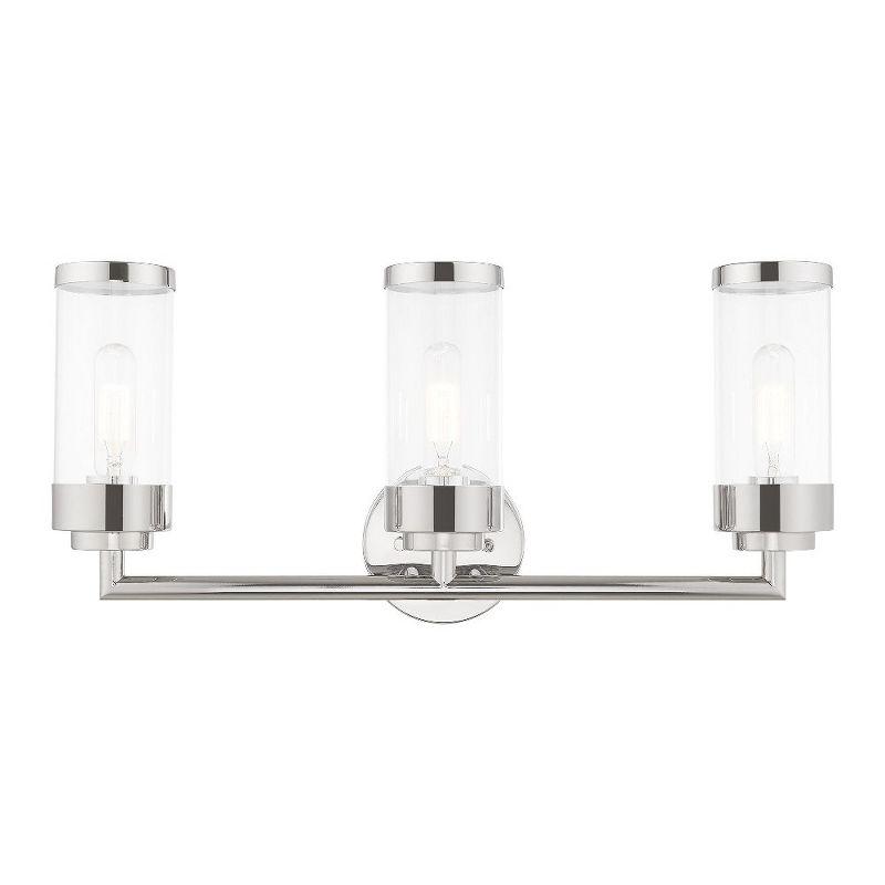 Hillcrest Polished Chrome 3-Light Vanity with Clear Glass Shades