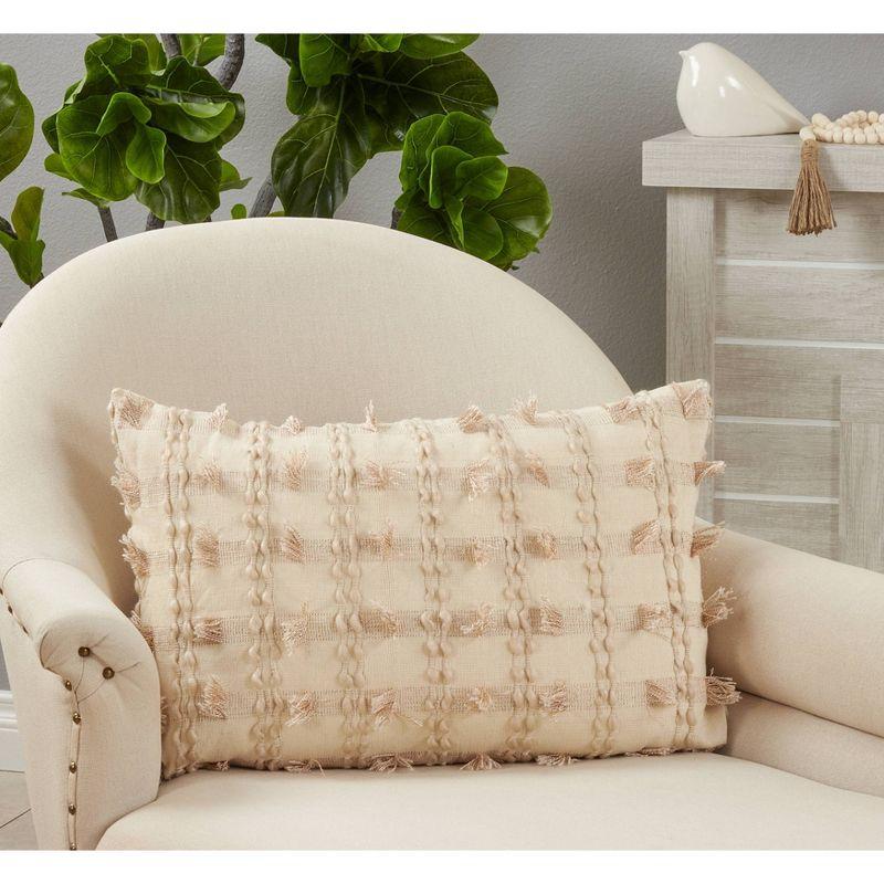 Saro Junia Collection Fringed Cotton Pillow Cover