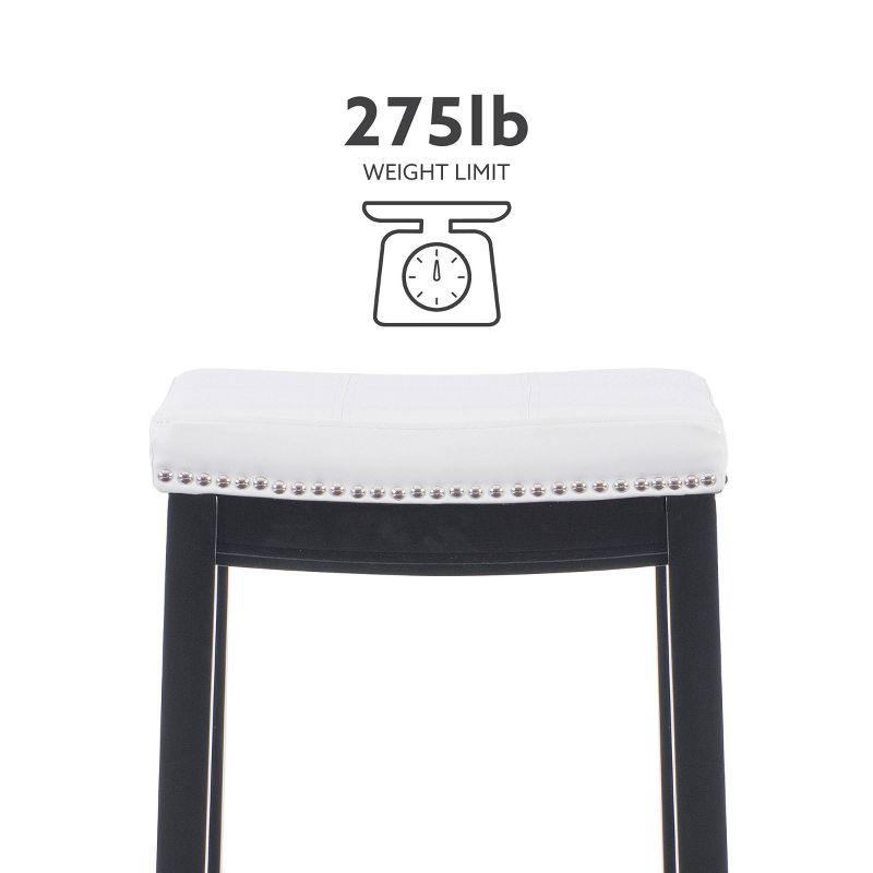 Claridge Backless Faux Leather Nailhead Saddle Barstool White/Black - Linon