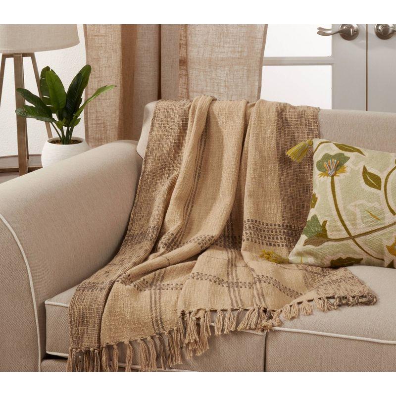 50"x70" Oversized Plaid Cotton Throw Blanket Natural - Saro Lifestyle: Hand Wash, Traditional Style, All Ages