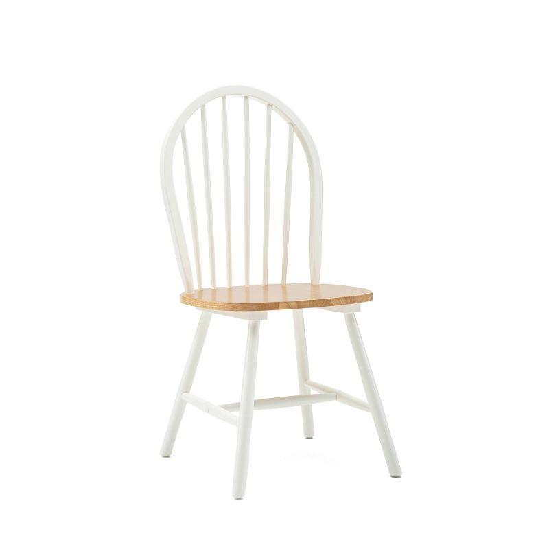 Boraam Set of 2 Windsor Dining Chair Wood/White/Natural: Kitchen Chairs, Lacquered Finish, 300lb Capacity