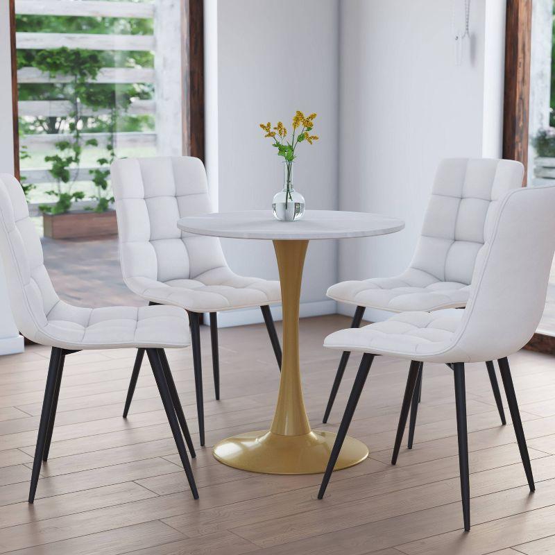 Modern Ivo Round Bistro Table Gray Marble/Gold - CorLiving: Sturdy Metal Base, Seats 4