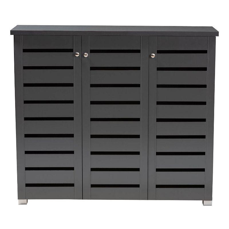 Baxton Studio 3 Door Adalwin Wooden Entryway Shoe Storage Cabinet Gray: MDF Composite, Holds 20 Pairs