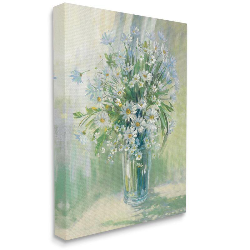 Sunlit Bouquet of Daisies Green and Blue Canvas Wall Art