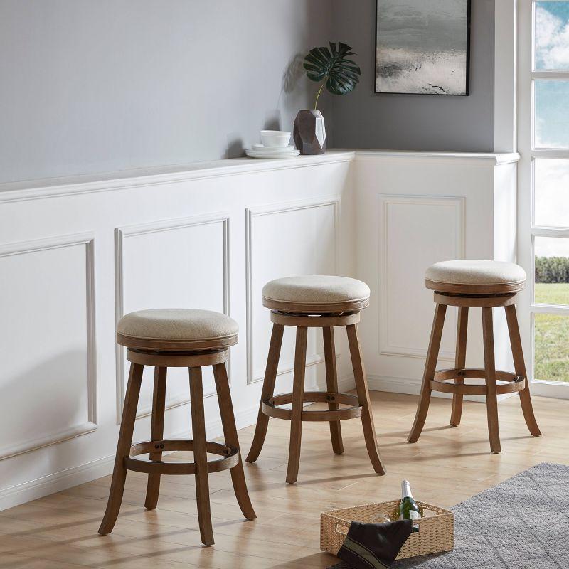 29" Fenton Swivel Barstool Wire Brush Ivory - Boraam: Eco-Friendly Rubberwood, Linen Upholstery, 360° Swivel