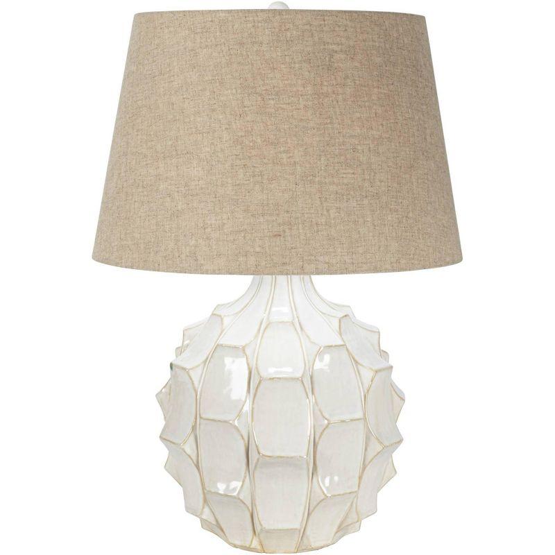 Possini Euro Design Cosgrove Modern Mid Century Table Lamp 26 1/2" High White Glazed Ceramic Light Brown Linen Drum Shade for Bedroom Living Room Home
