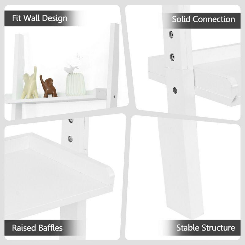 Costway Versatile White 5-Tier Bookshelf Leaning Wall Shelf Ladder  Bookcase White