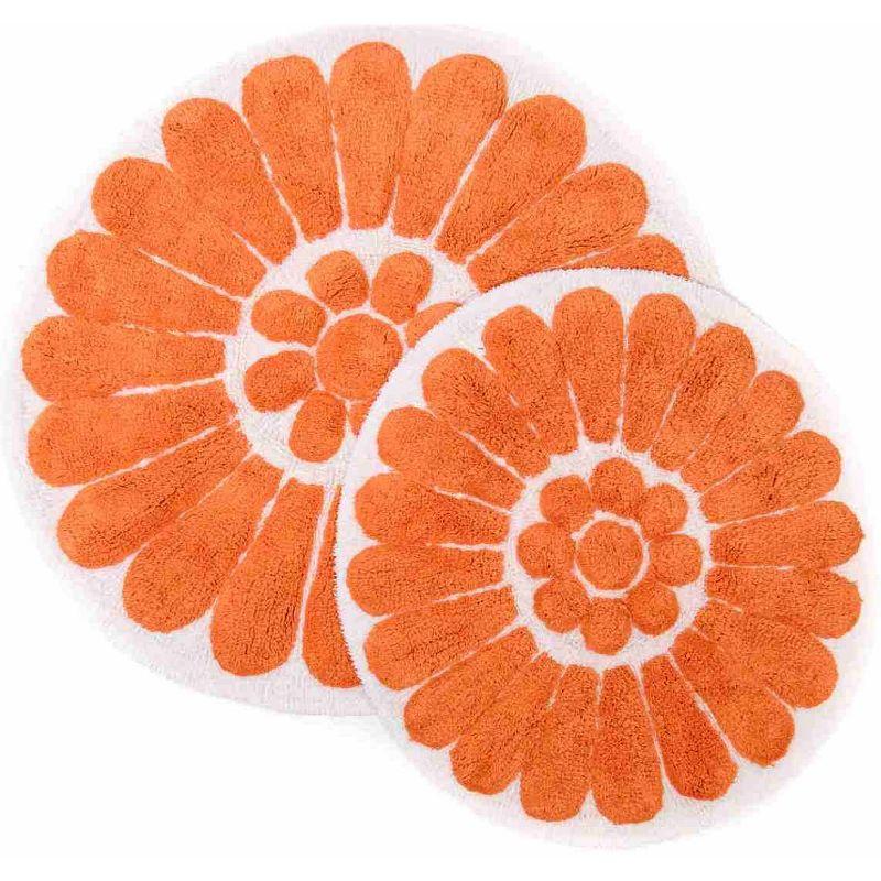 Coral and White Cotton Floral Bath Rug Set