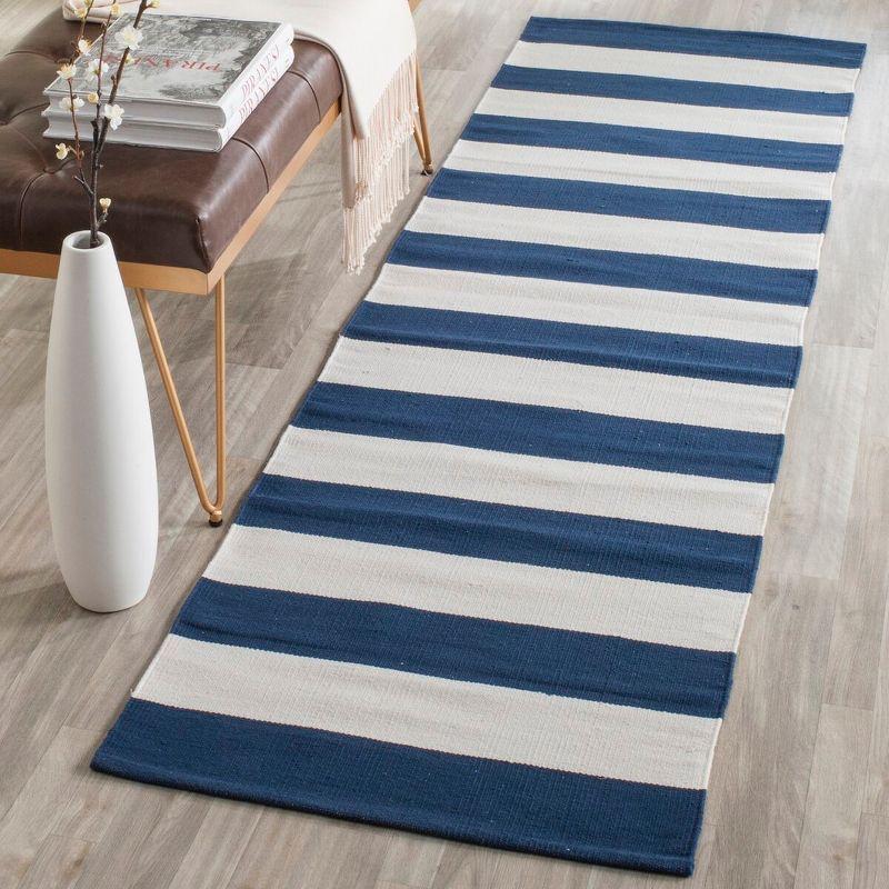 Ivory Stripe Handwoven Cotton Runner Rug 27" x 13"