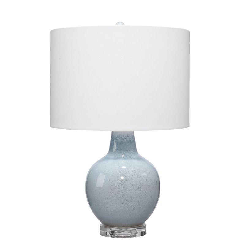 Grace Ceramic Table Lamp Blue - Splendor Home: Reactive Glaze, Cotton Drum Shade, 3-Way Switch