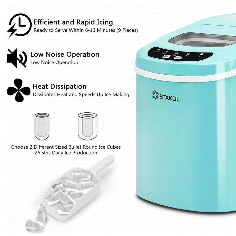 Stakol Portable Compact Electric Ice Maker Machine Mini Cube 26lb/Day Mint Green