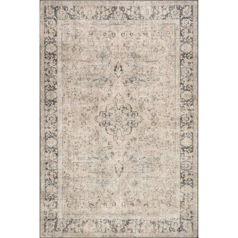 Nuloom Hillstone Collection Brinly Traditional Vintage Medallion Area Rug, 9' x 12', Light beige