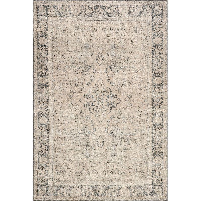 Gray Rectangular 4' x 6' Synthetic Vintage Medallion Area Rug