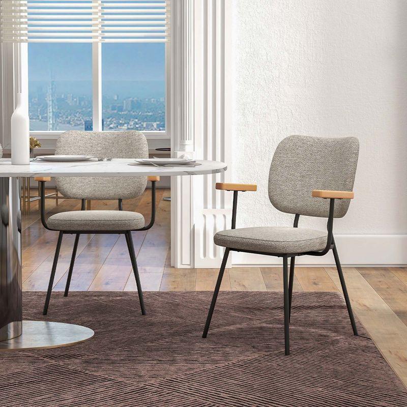 Costway Set of 2 Modern Linen Fabric Dining Chairs Padded Kitchen Accent Armchair Grey/Orange