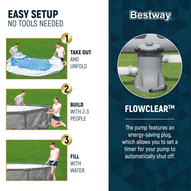 Bestway Steel Pro MAX 12' x 30" Round Above Ground Swimming Pool Set Outdoor Metal Frame Family Pool with Liner and Filter Pump, Gray