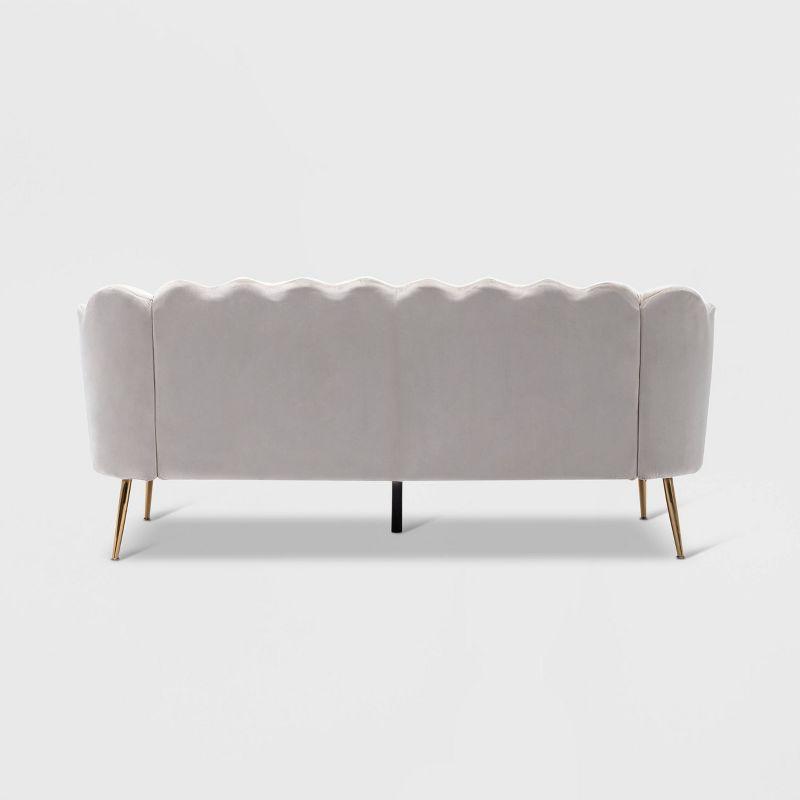 Reitz Modern Glam Velvet Channel Stitch 3 Seater Shell Sofa Beige/Gold - Christopher Knight Home