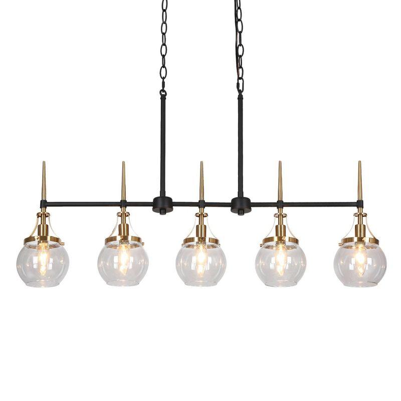 Black and Brass 5-Light Linear Chandelier with Glass Shades