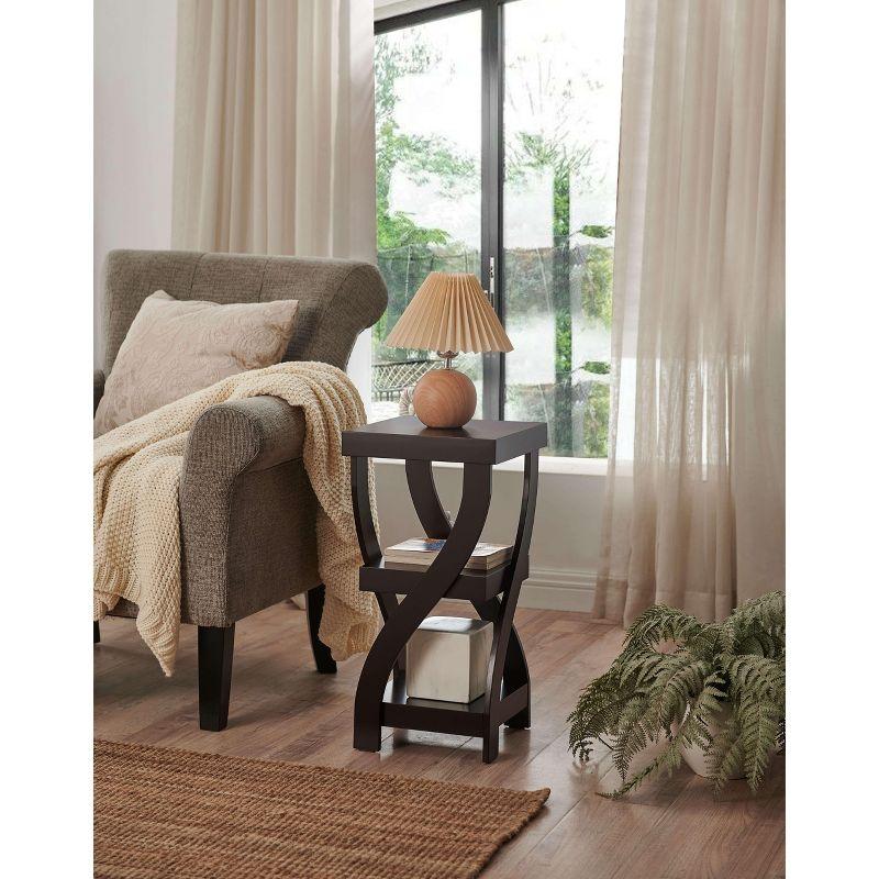 Kings Brand Furniture 3-Tier Wooden End Table with Shelves - Square Nightstand for Bedroom or Bookshelf - Espresso