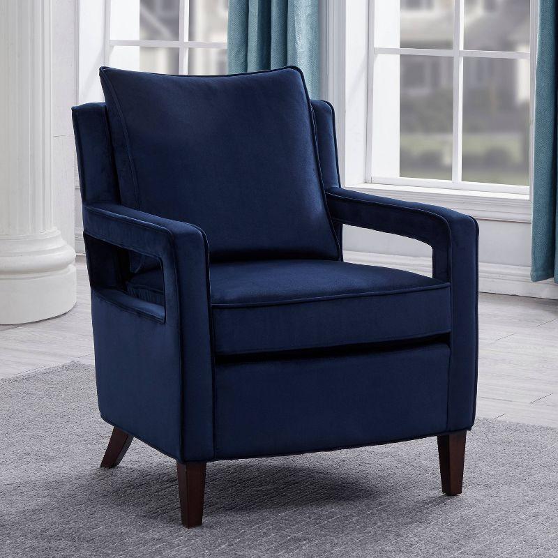 Questa Navy Blue Velvet Wooden Leg Accent Armchair