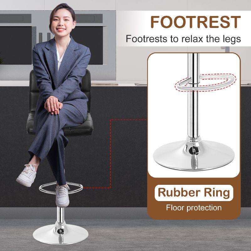 FDW Bar Stool Height Adjustable Swivel Stool with Back PU Leather Kitchen Counter Stools Set of 2 Dining Chairs, Black