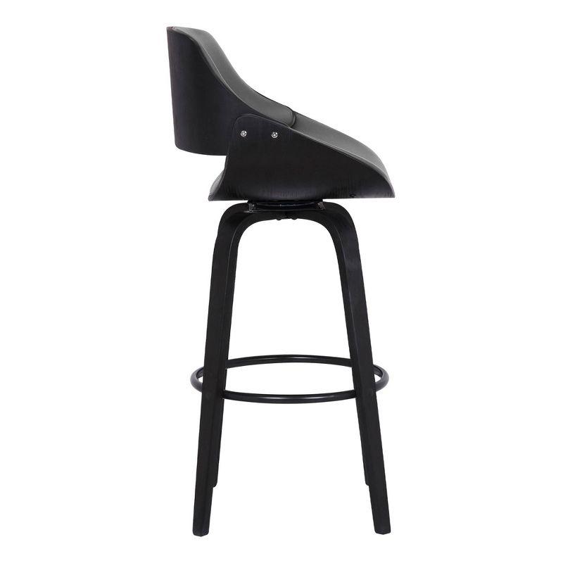 30" Mona Contemporary Bar Height Barstool Black/Gray - Armen Living: Upholstered Low Back, Steel Frame