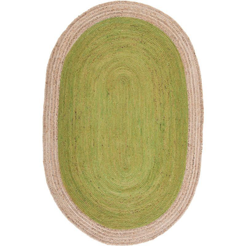 Green and Natural Oval Braided Jute Area Rug 3' x 5'