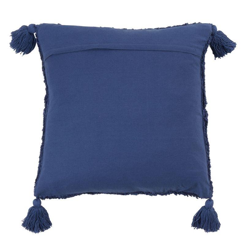 Navy Blue Cotton Tufted Diamond Tassel Pillow Cover