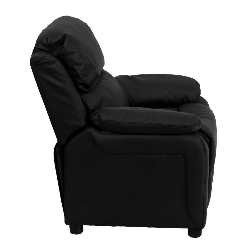 Flash Furniture Charlie Deluxe Padded Contemporary Black LeatherSoft Kids Recliner with Storage Arms