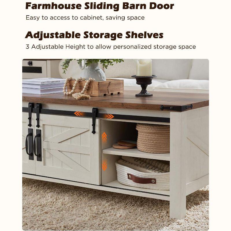 SinCiDo 48" Farmhouse Lift Top Coffee Table with Sliding Barn Door & Adjustable Shelf, Antique White