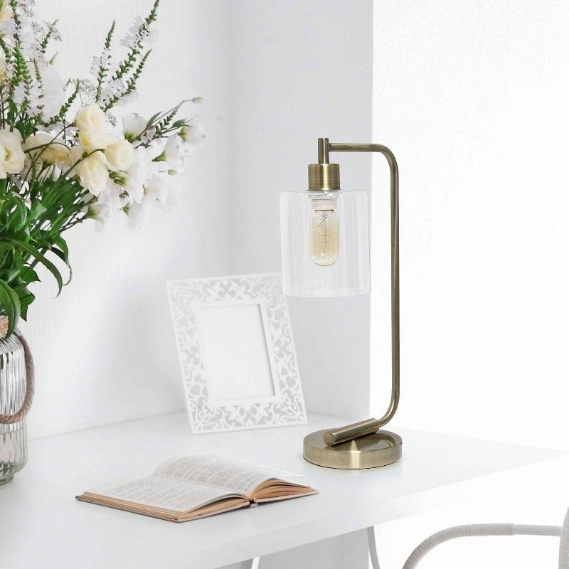 Modern Iron Desk Lamp with USB Port and Glass Shade Antique Brass Finish - Lalia Home: ETL Listed, No Assembly, Edison Bulb Compatible