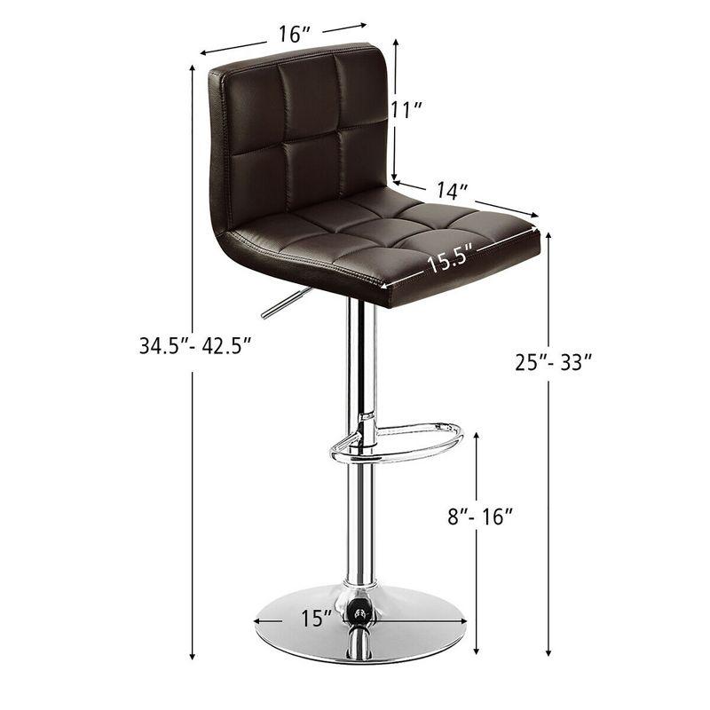 Adjustable Swivel Bar Stool Set in Brown Leather and Metal