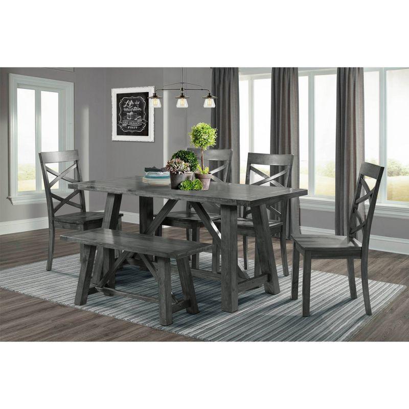 Rustic Farmhouse 6PC Gray Dining Set with Cross-Back Chairs